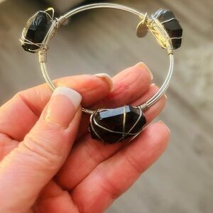 Elegant Silver and Black Wire-Wrapped Bracelet